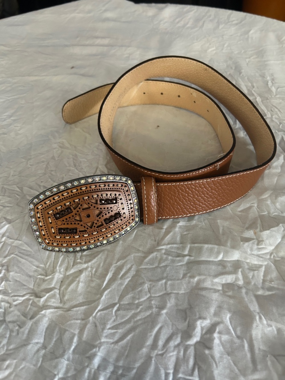 Vitanouva Italy Brown Leather Belt with Decorative Buckle